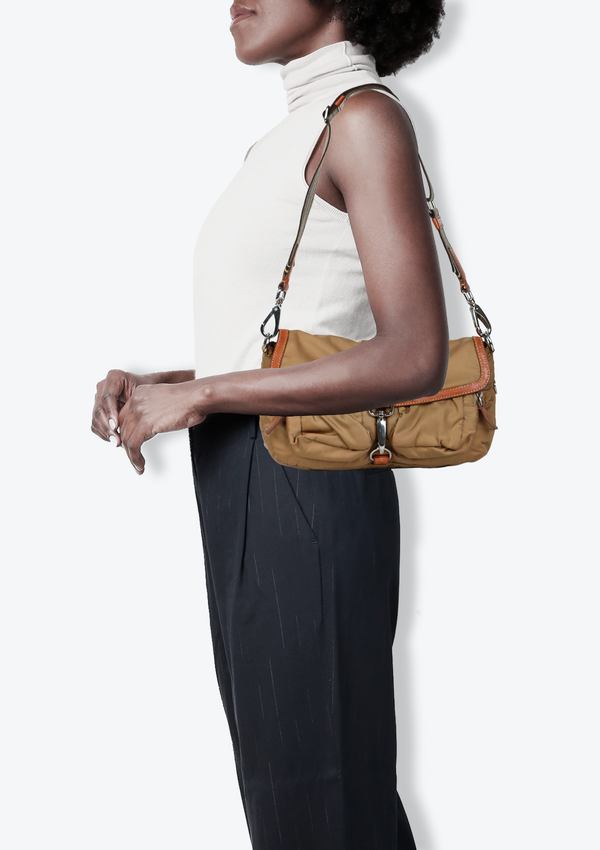 NYLON LEATHER-TRIMMED SHOULDER BAG