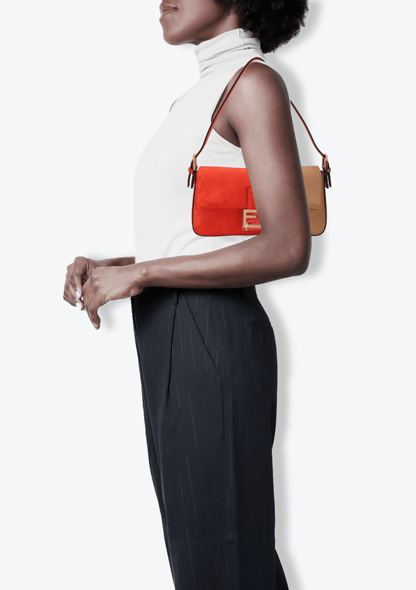 SUEDE AND LEATHER BAGUETTE BAG