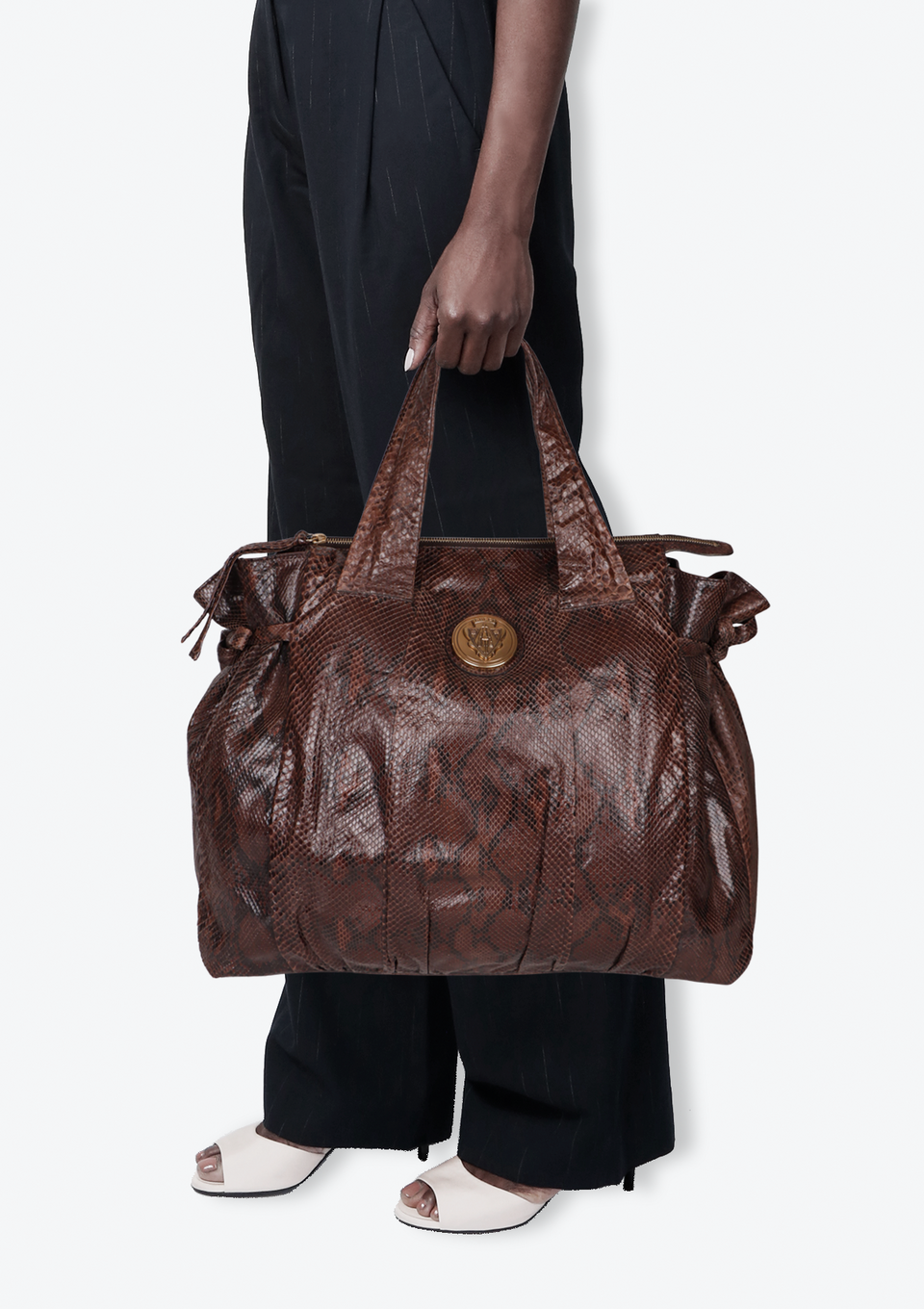 BOLSA GUCCI VINTAGE PYTHON HYSTERIA SATCHEL BAG MARROM ORIGINAL