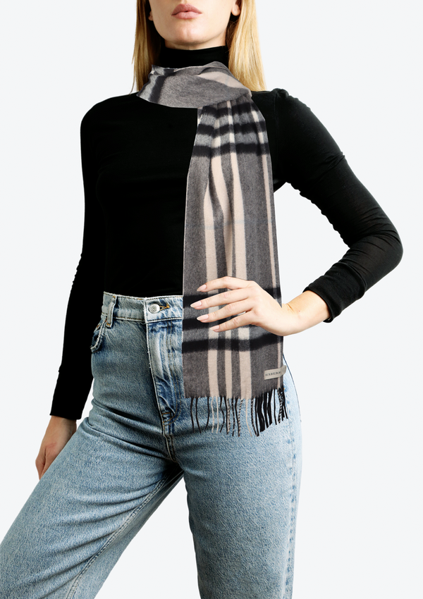 CASHMERE HOUSE CHECK FRINGE SCARF