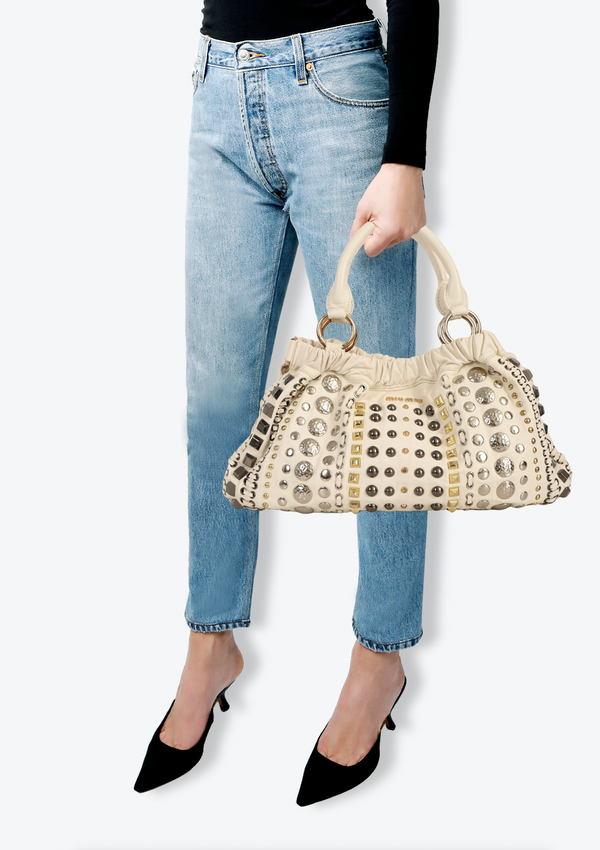 LEATHER CRYSTAL EMBELLISHED SHOULDER BAG