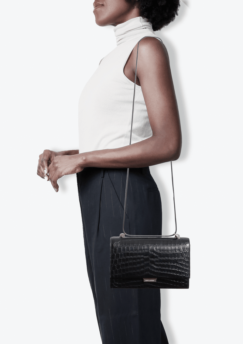 CROCODILE EMBOSSED BABYLONE SHOULDER BAG