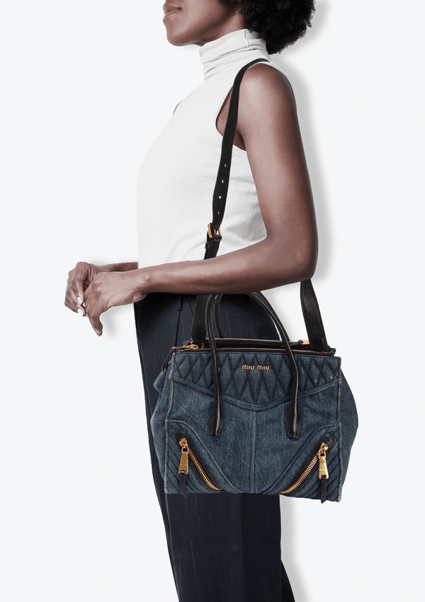 MATELASSE DENIM GROMMET BIKER