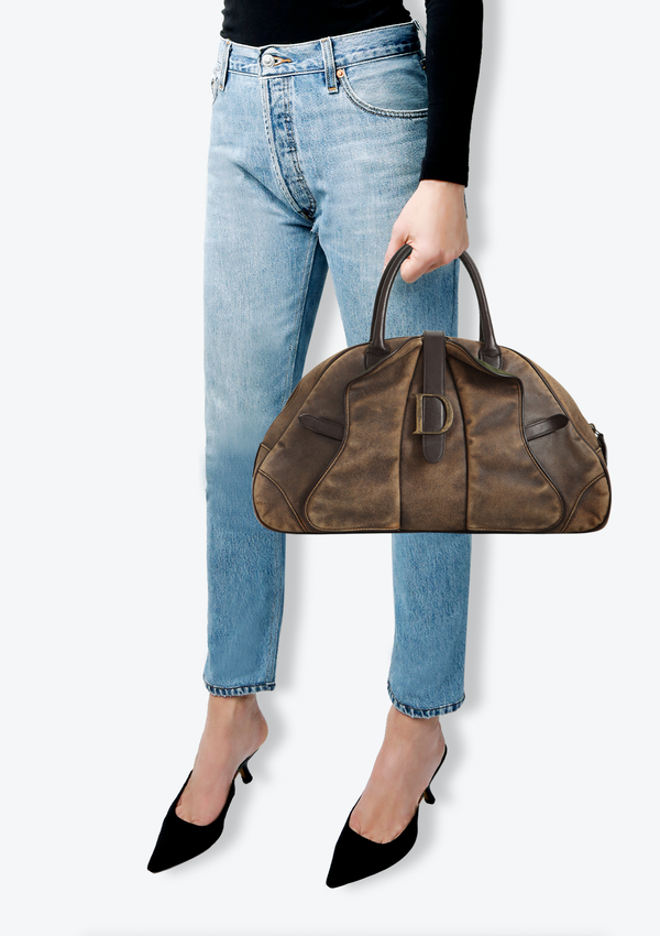 LARGE VINTAGE DOUBLE SADDLE BOWLER BAG