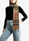 CASHMERE HOUSE CHECK FRINGE SCARF
