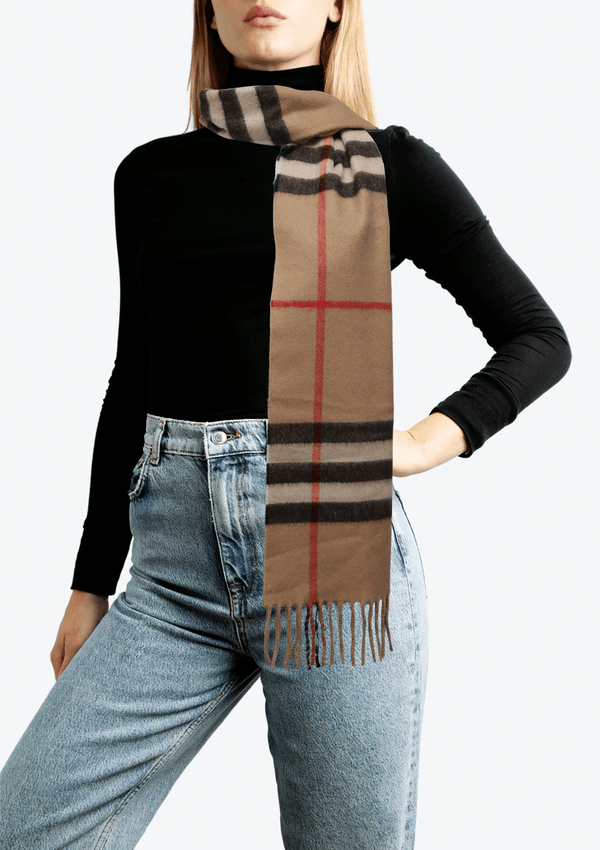 CASHMERE HOUSE CHECK FRINGE SCARF