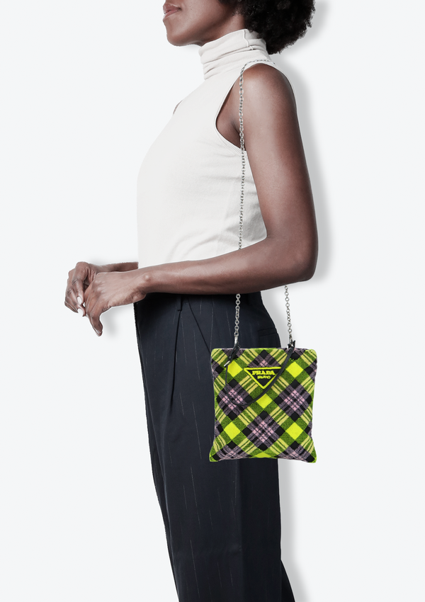 LOGO PLAQUE PLAID VELVET BAG