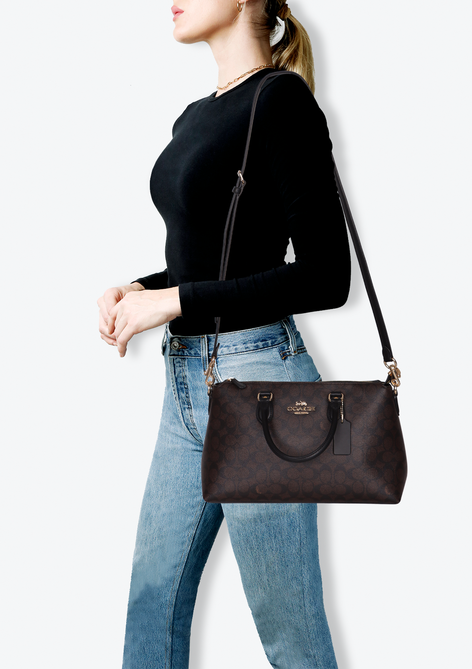 BOLSA COACH SIGNATURE GEORGIA SATCHEL BAG MARROM ORIGINAL – Gringa