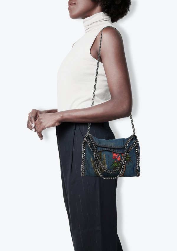 MINI DENIM FALABELLA FOLD-OVER TOTE
