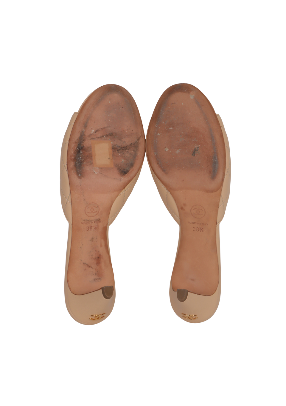 SALTO CHANEL LAMBSKIN CC MULES BEGE 36.5 ORIGINAL – Gringa