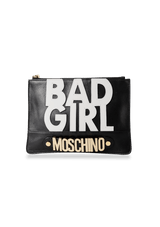 PRINTED LEATHER CLUTCH MOSCHINO PRETO ORIGINAL
