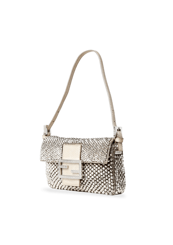 BEADED PALLADIUM MICRO BAGUETTE FENDI PRATA ORIGINAL