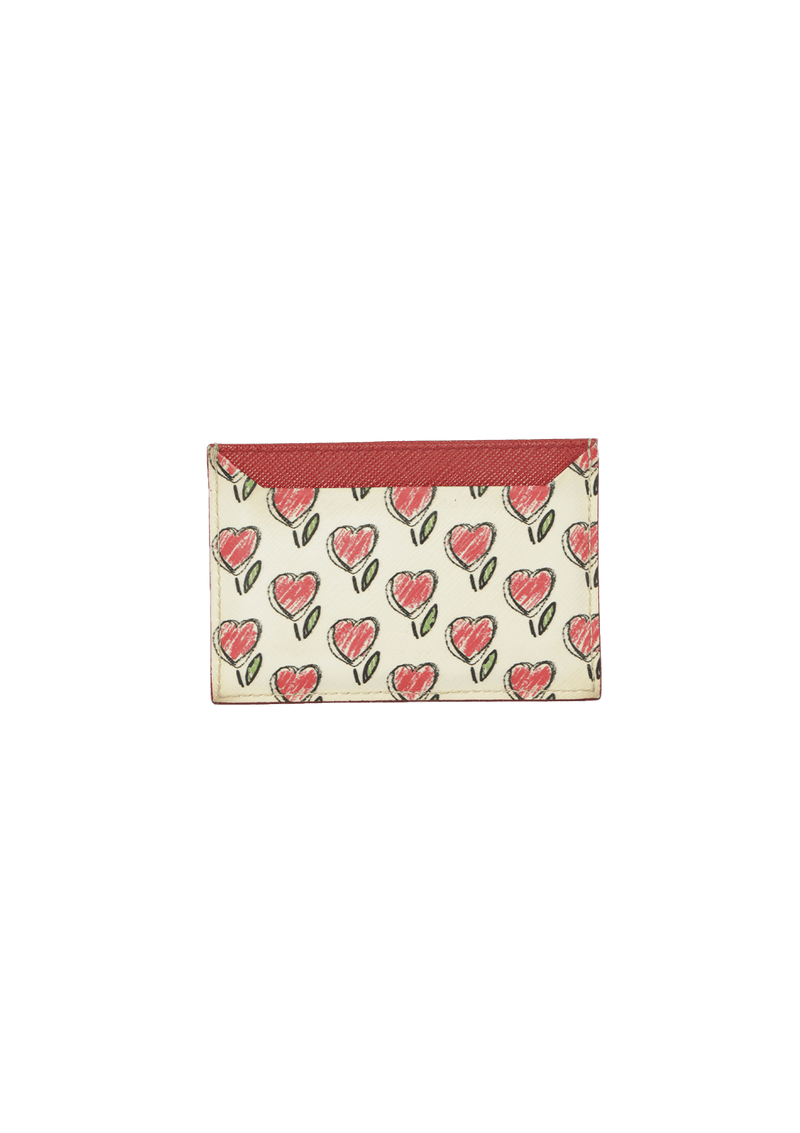 HEART-PRINT SAFFIANO CARD HOLDER