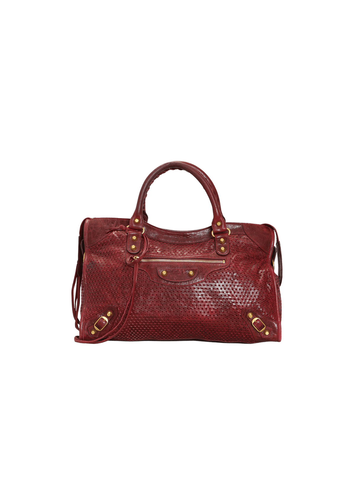 BOLSA BALENCIAGA AGNEAU CROSS PERFORATED CITY BAG VINHO ORIGINAL