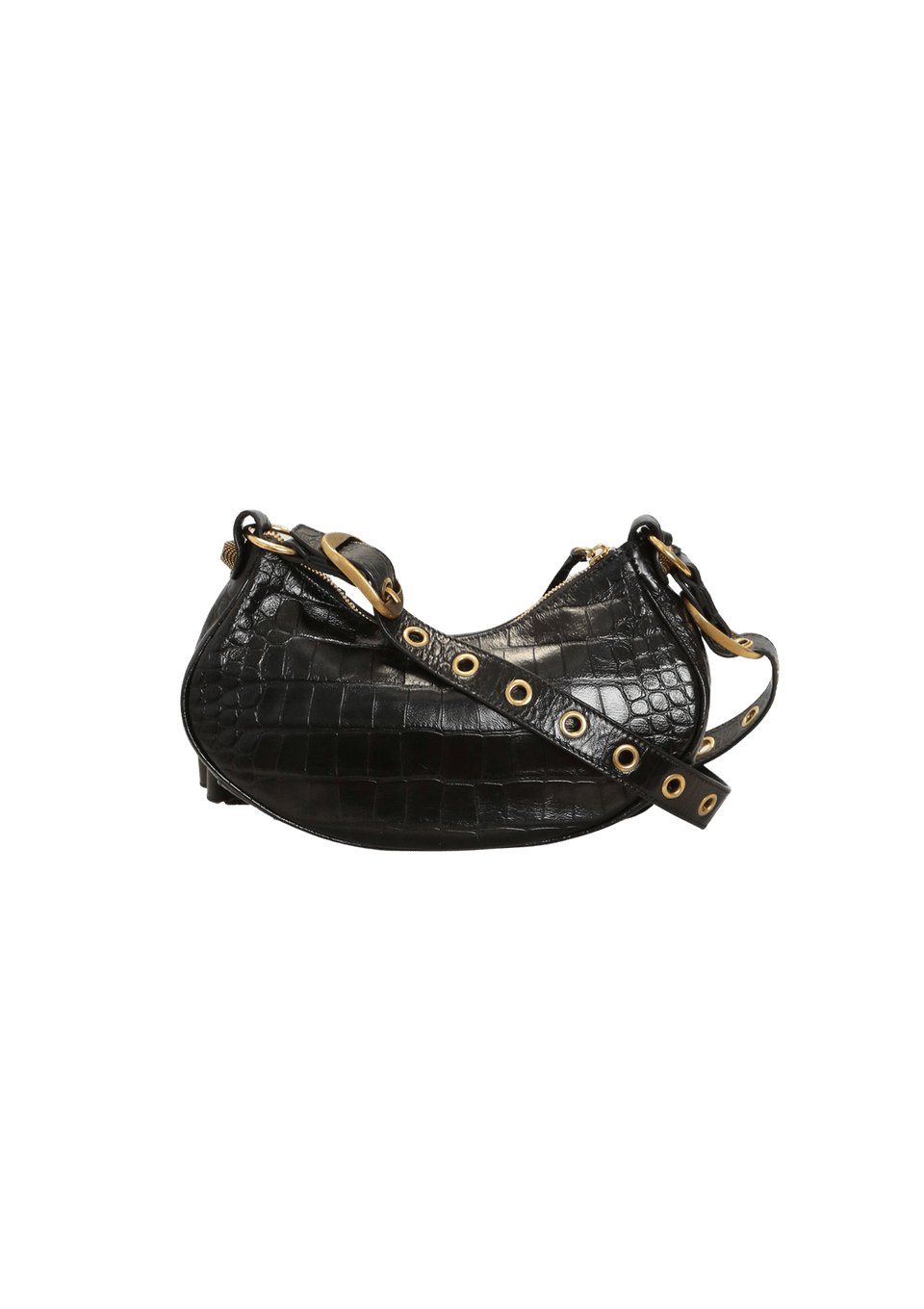 BOLSA BALENCIAGA LE CAGOLE XS CROCODILE EMBOSSED PRETO ORIGINAL