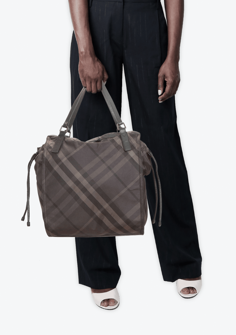 NYLON CHECK BUCKLEIGH TOTE