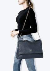 GRAINED LEATHER TOP HANDLE BAG