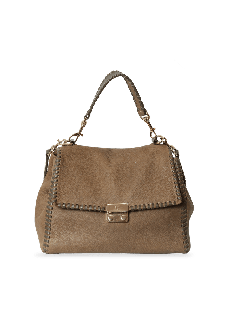 LEATHER FLAP TOP HANDLE BAG