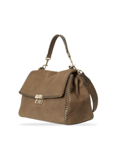 LEATHER FLAP TOP HANDLE BAG