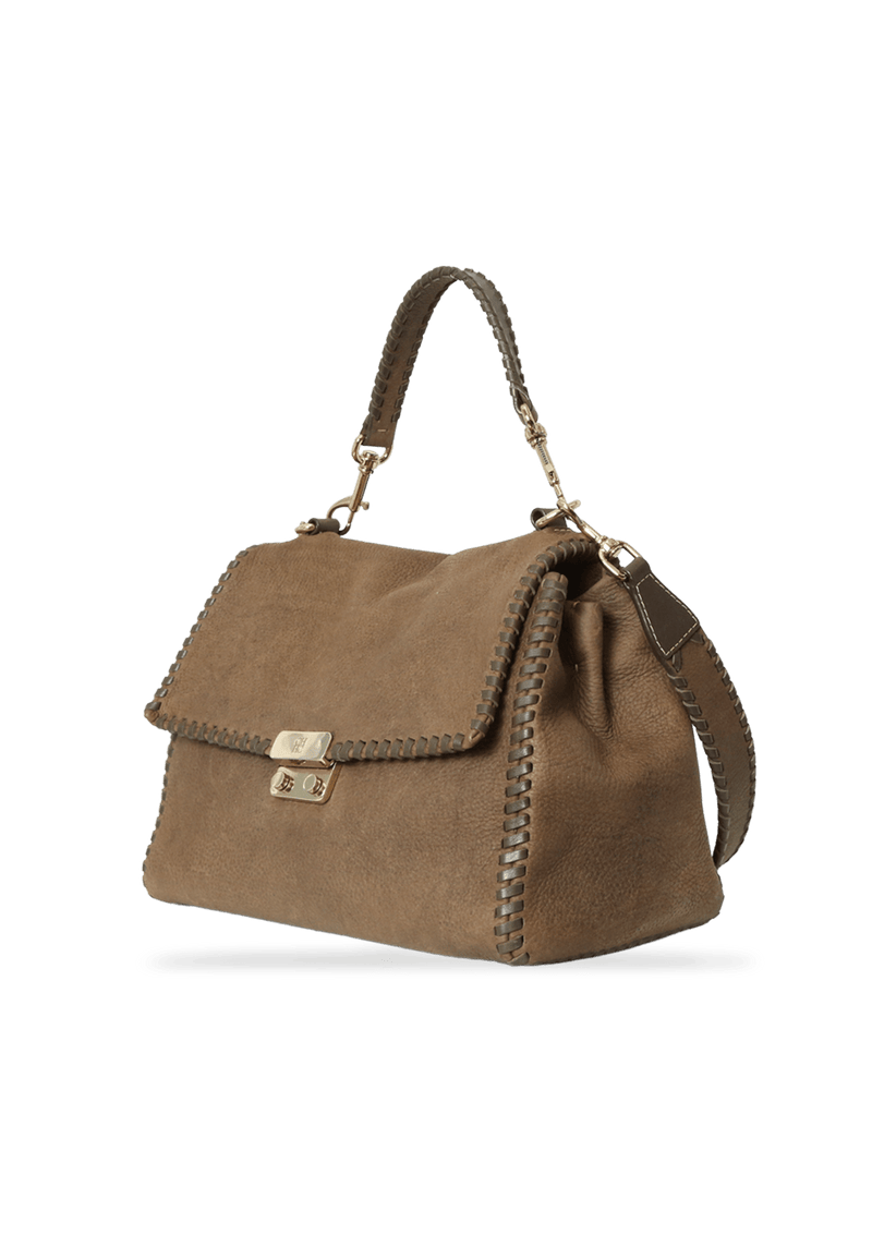 LEATHER FLAP TOP HANDLE BAG