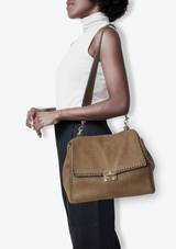 LEATHER FLAP TOP HANDLE BAG