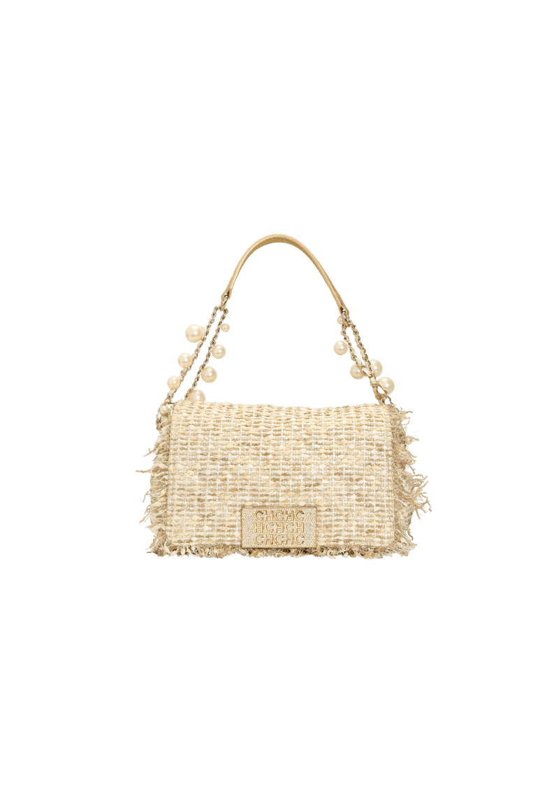 TWEED EMBELLISHED PEARL BAG