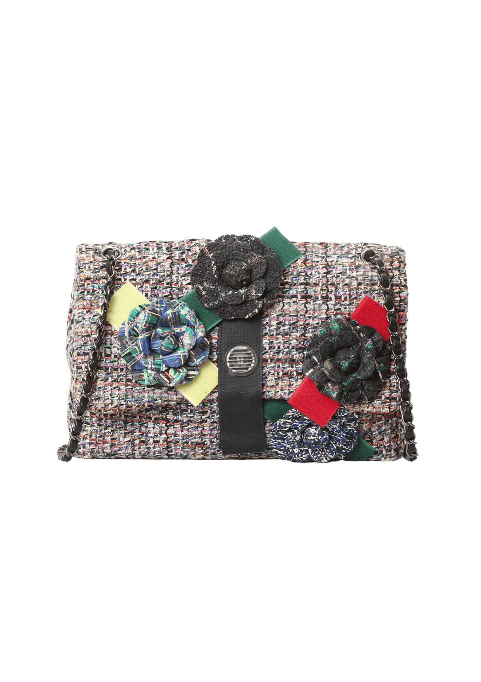 MEDIUM CC TWEED CAMELLIA FLAP BAG