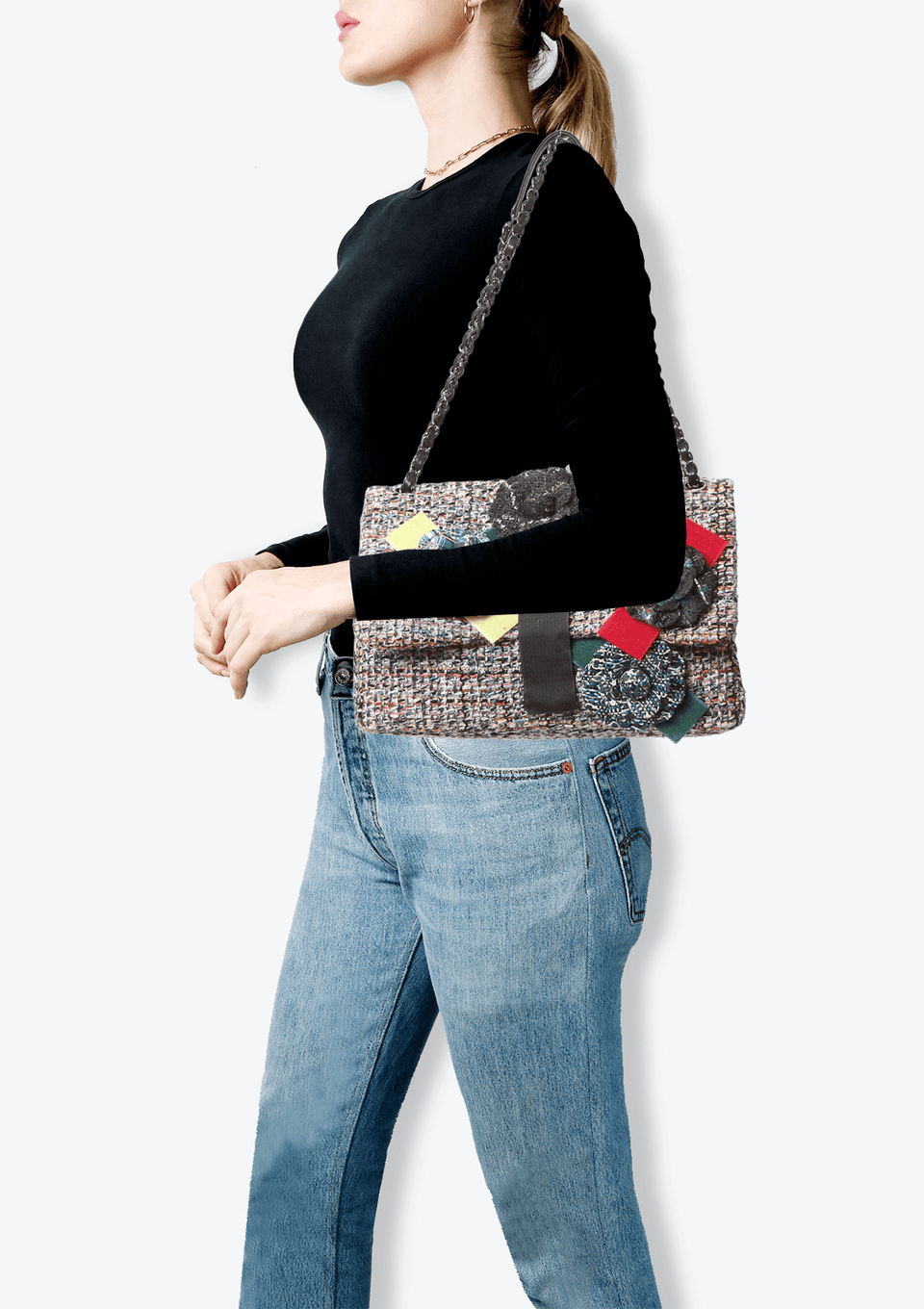 MEDIUM CC TWEED CAMELLIA FLAP BAG