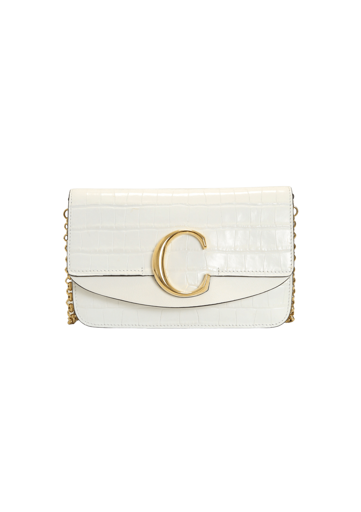 BOLSA CHLOÉ CROCODILE EMBOSSED C CHAIN CLUTCH BRANCO ORIGINAL – Gringa