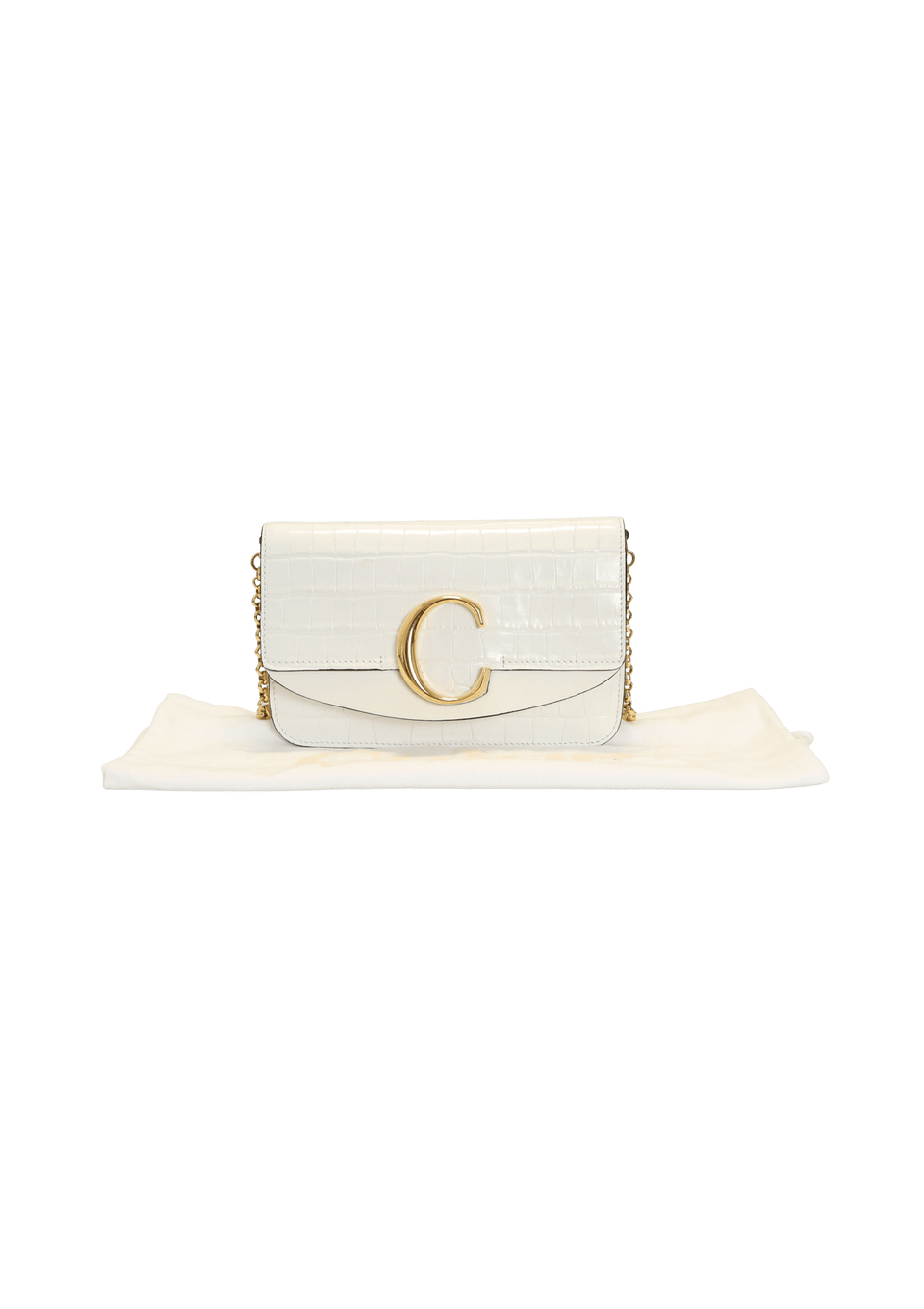 BOLSA CHLOÉ CROCODILE EMBOSSED C CHAIN CLUTCH BRANCO ORIGINAL – Gringa