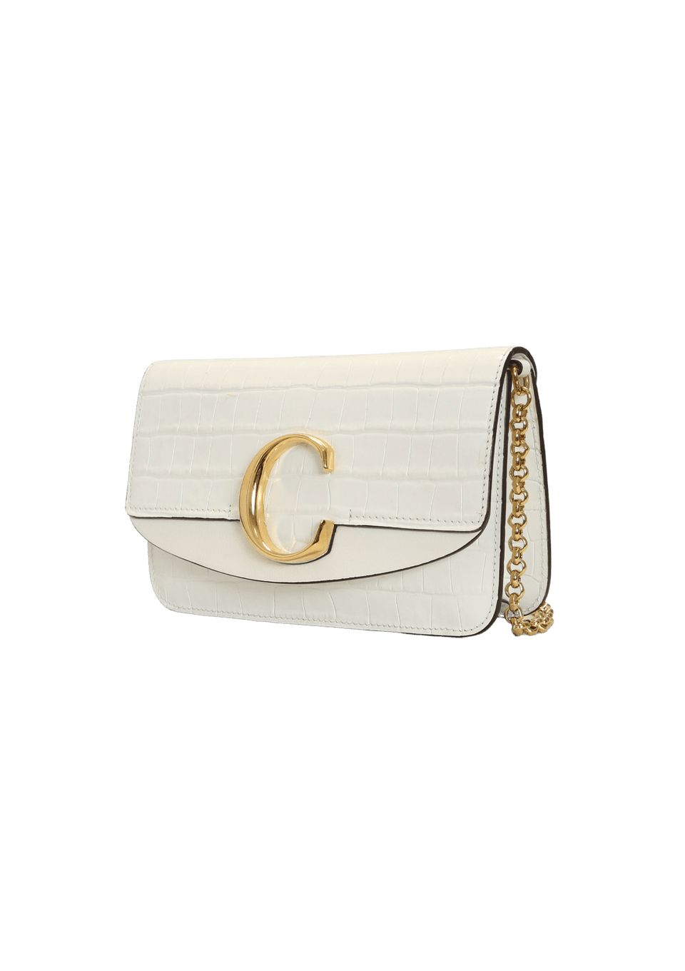 BOLSA CHLOÉ CROCODILE EMBOSSED C CHAIN CLUTCH BRANCO ORIGINAL – Gringa