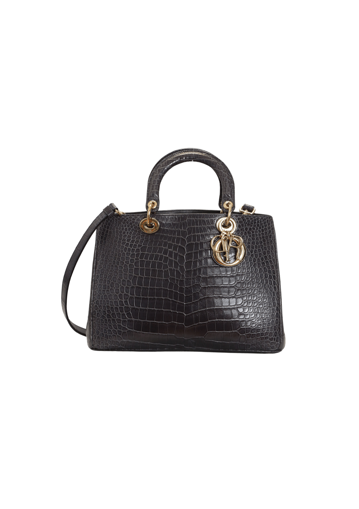 BOLSA CHRISTIAN DIOR MEDIUM CROCODILE DIORISSIMO TOTE CINZA