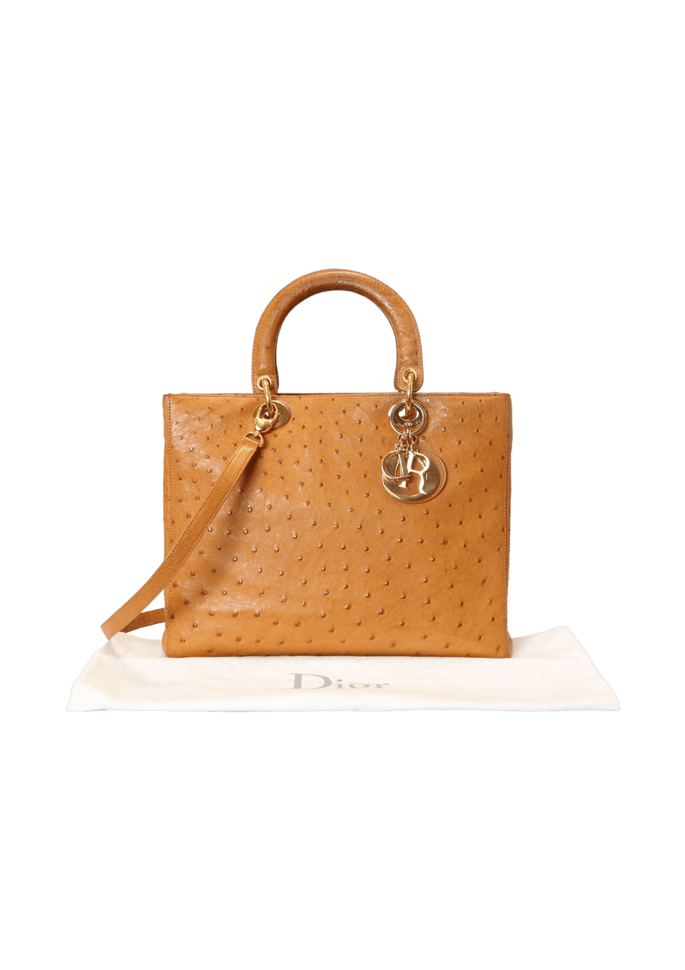 BOLSA CHRISTIAN DIOR OSTRICH LARGE LADY DIOR CARAMELO ORIGINAL