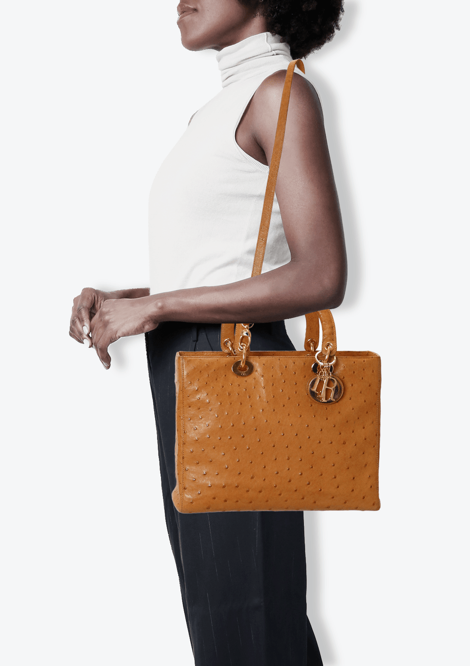 BOLSA CHRISTIAN DIOR OSTRICH LARGE LADY DIOR CARAMELO ORIGINAL