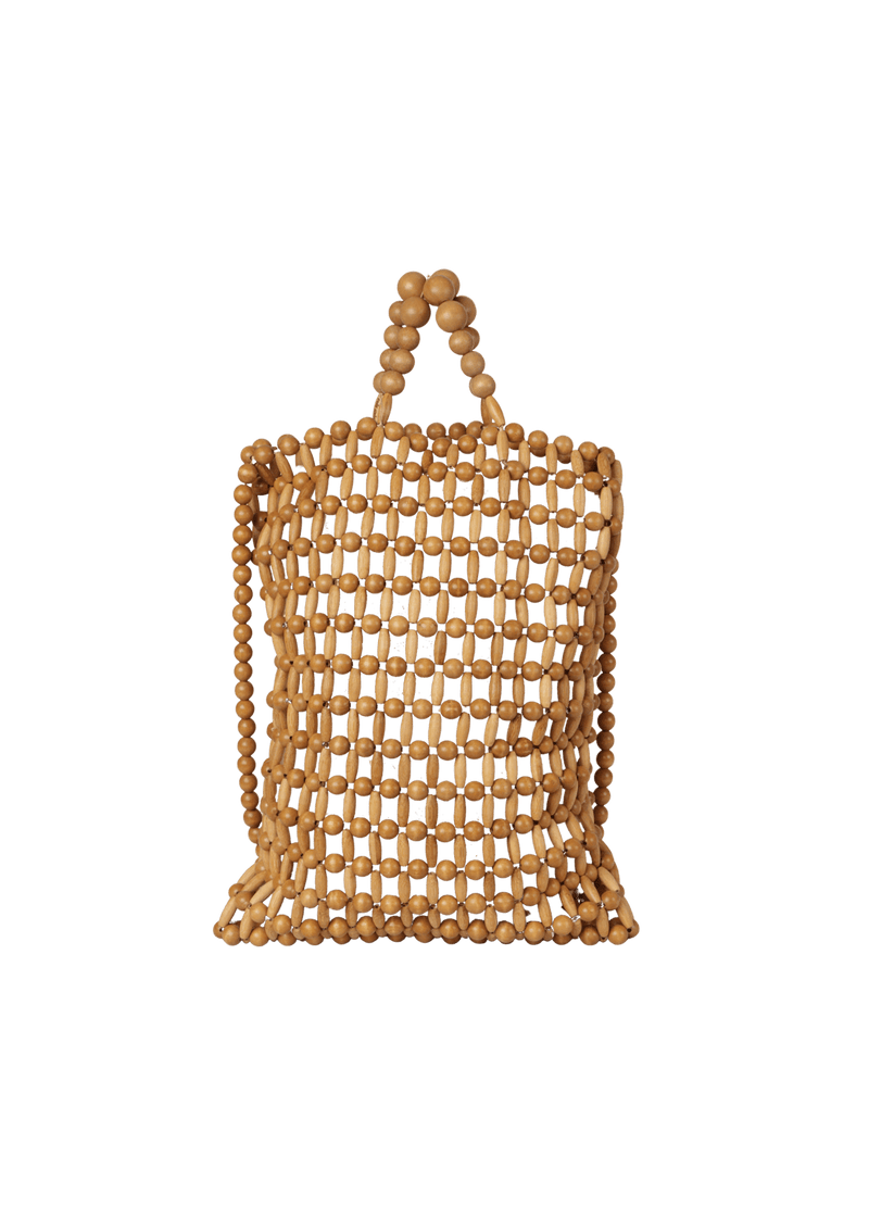 RIYA BEADED BAMBOO AND WOOD TOTE BAG