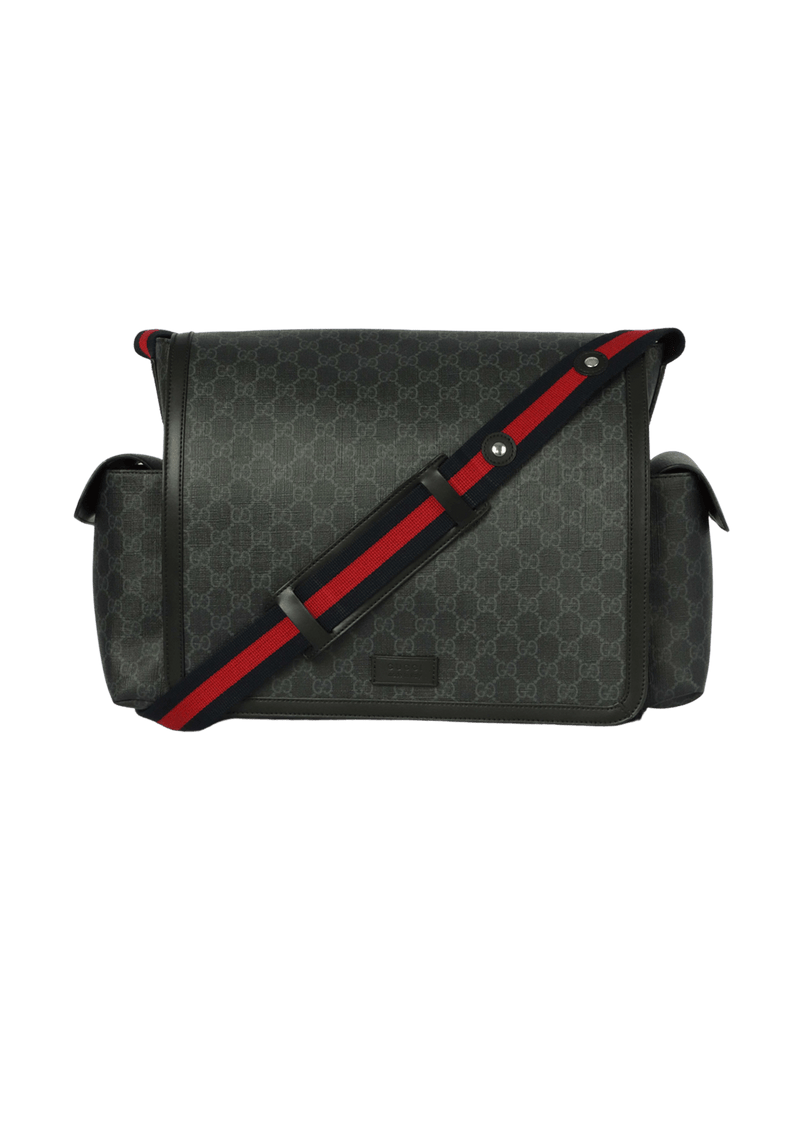 GG SUPREME MONOGRAM WEB MESSENGER DIAPER BAG