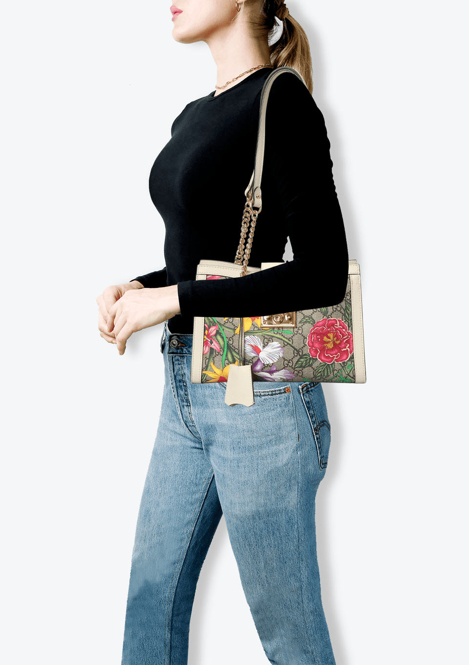 GG SUPREME SMALL PADLOCK FLORA BAG