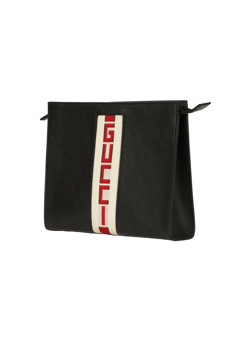 LOGO STRIPE POUCH LEATHER