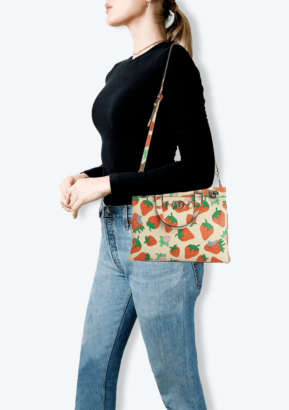 BOLSA GUCCI STRAWBERRY MEDIUM ZUMI TOP HANDLE BAG AMARELO ORIGINAL