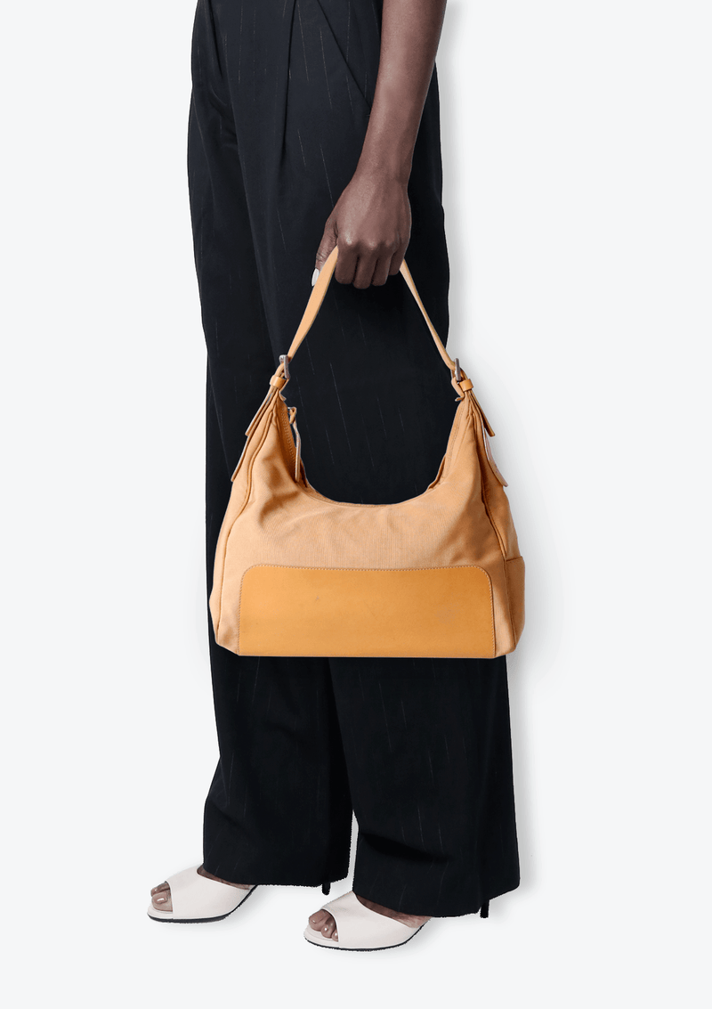 LEATHER TRIM HOBO BAG