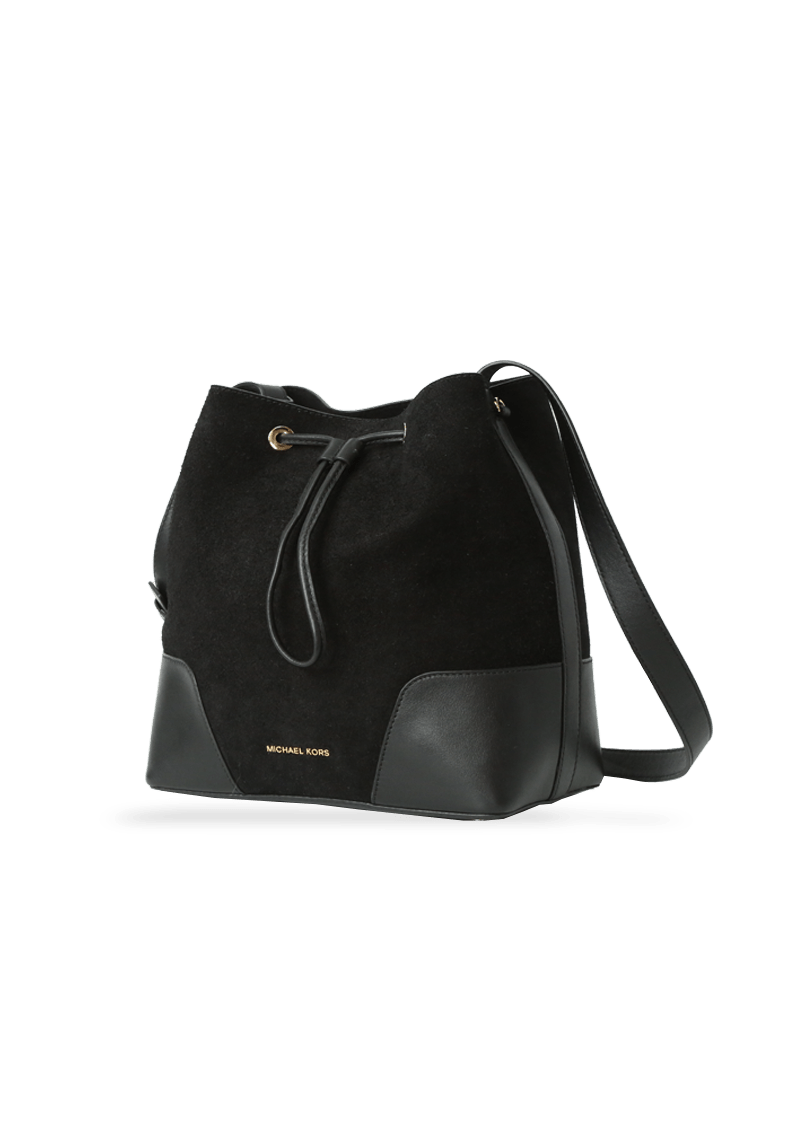 LEATHER BUCKET BAG W/ POUCO