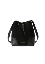 LEATHER BUCKET BAG W/ POUCO