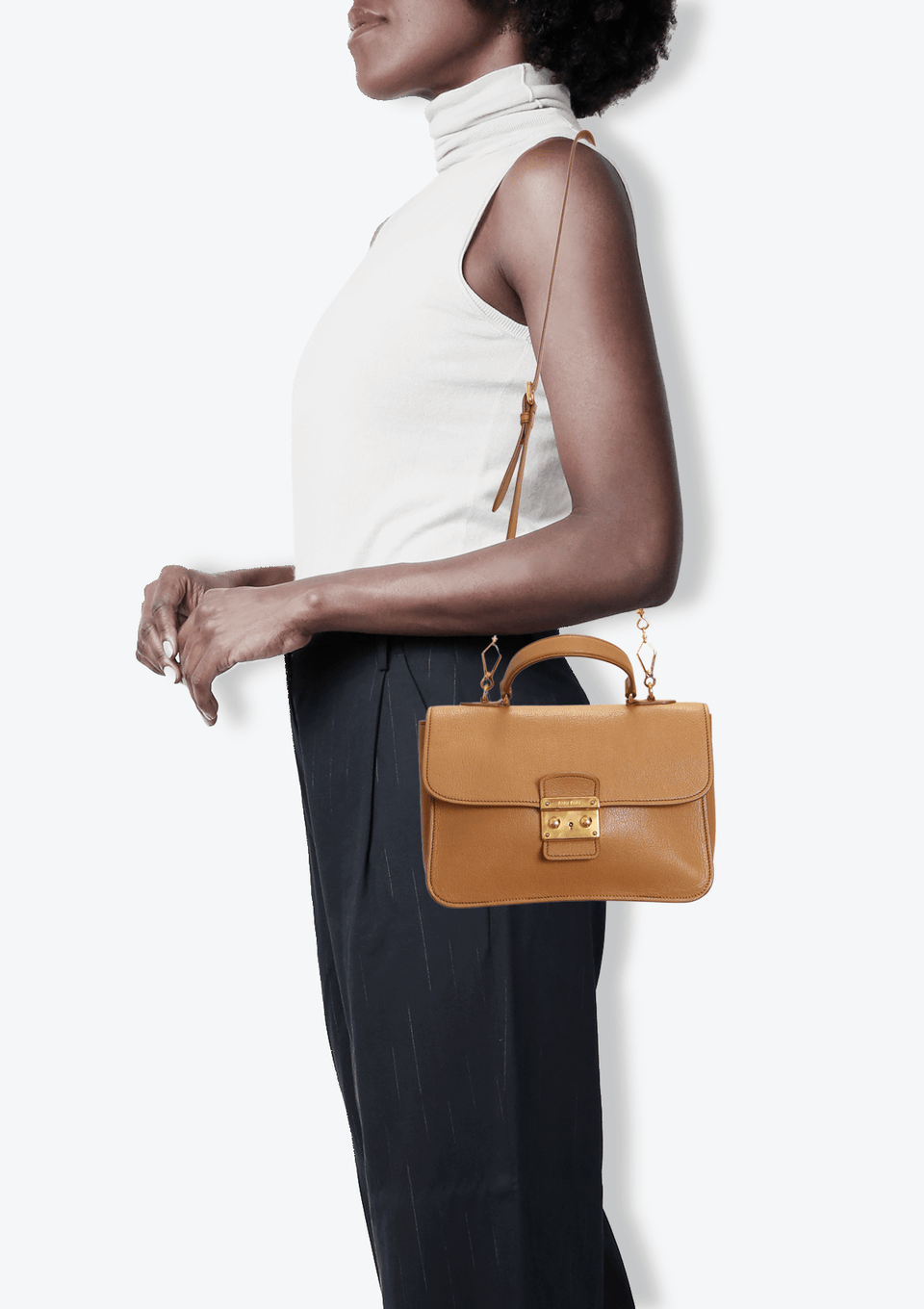 BOLSA MIU MIU MADRAS TOP HANDLE BAG CARAMELO ORIGINAL – Gringa