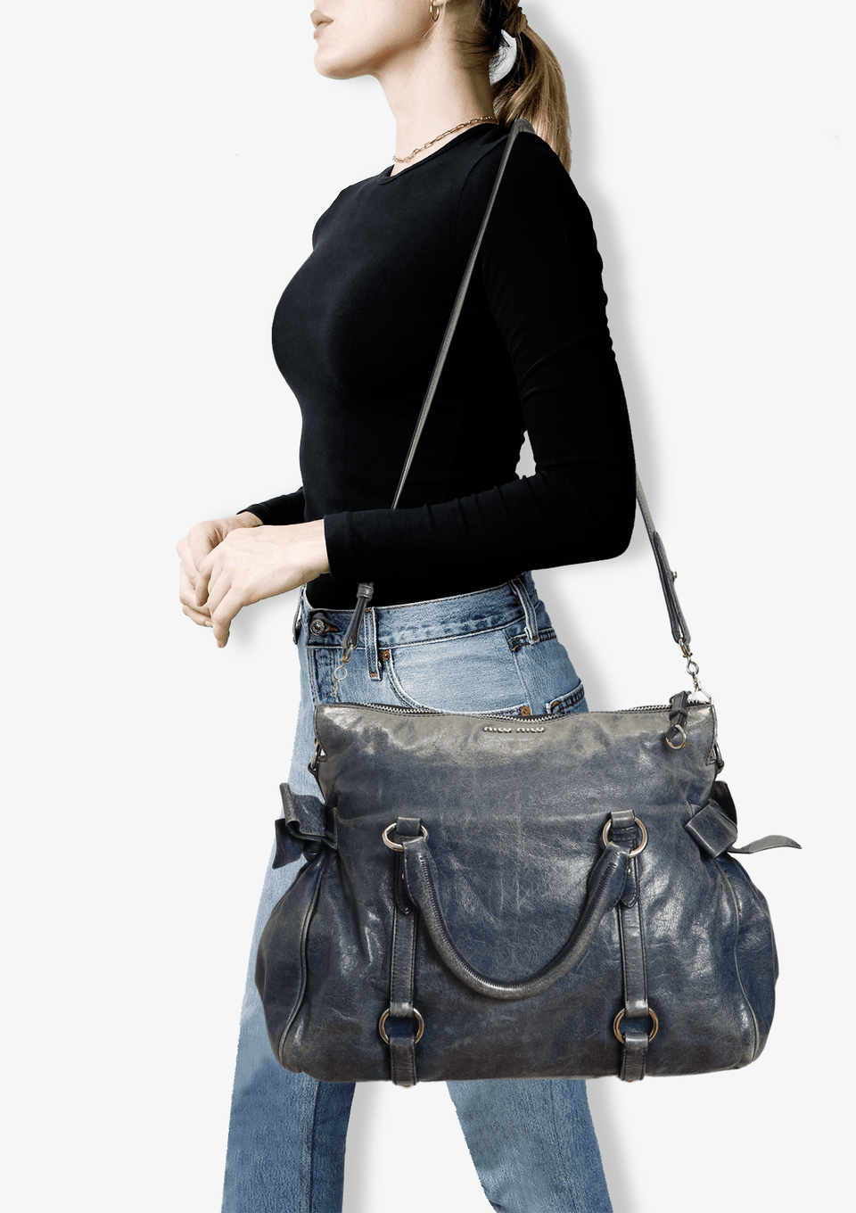 BOLSA MIU MIU VITELLO LUX BOW BAG AZUL ORIGINAL – Gringa