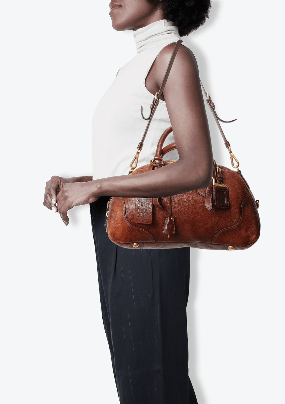 BOLSA PRADA ANTIK CERVO GRADIENT SATCHEL MARROM ORIGINAL – Gringa