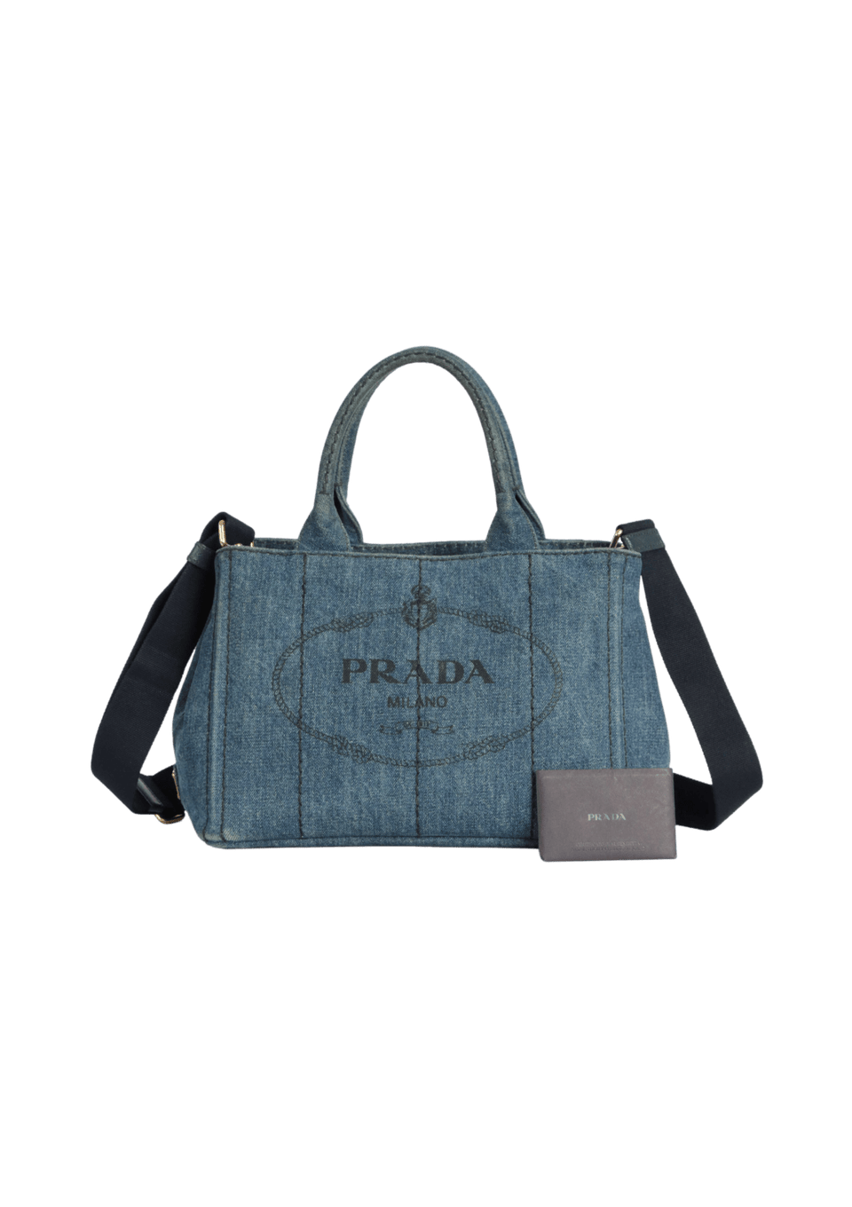 BOLSA PRADA DENIM CANAPA LOGO TOTE AZUL ORIGINAL – Gringa