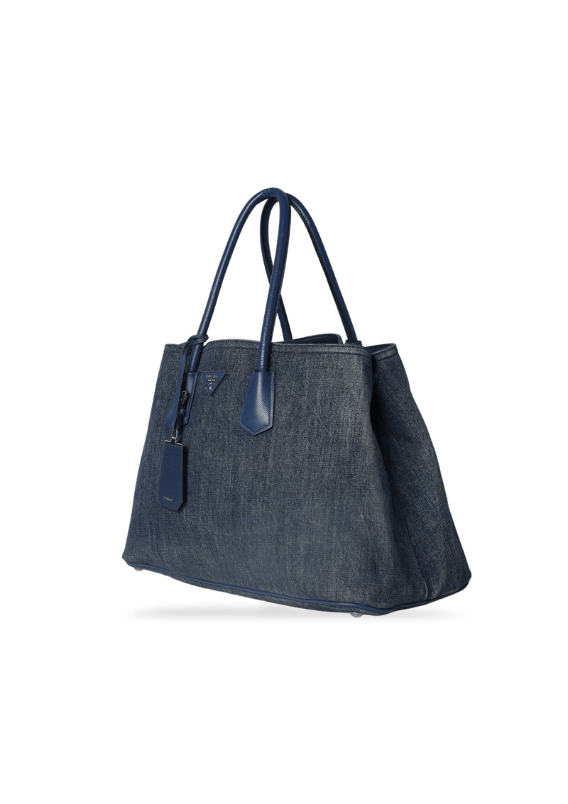 DENIM SAFFIANO DOUBLE CUIR BAG