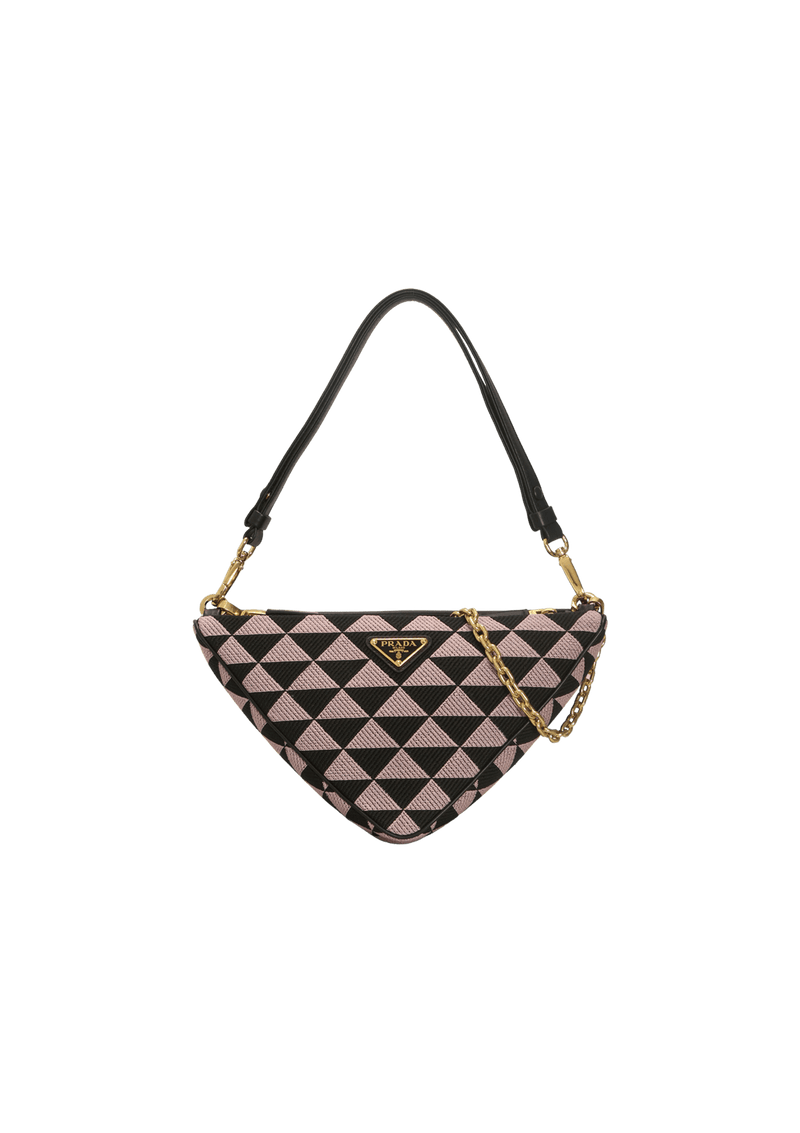 MINI TRIANGLE JACQUARD AND LEATHER BAG