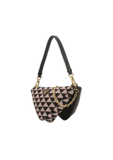 MINI TRIANGLE JACQUARD AND LEATHER BAG