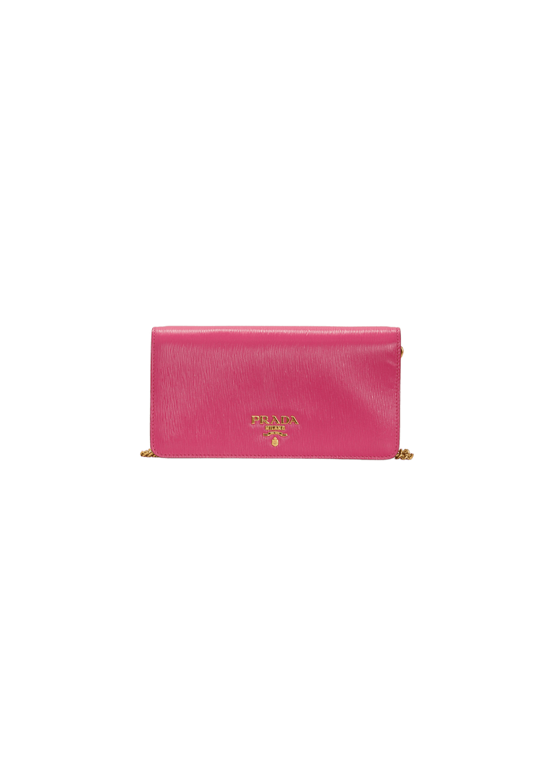 PRADA Metallic Vitello Move Oro Chain Wallet Cipria Mordore